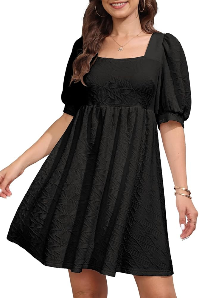 Ebifin Womens Summer Square Neck Dresses Half Puff Sleeve A-Line Casual Backless Tie Short Babydo... | Amazon (US)