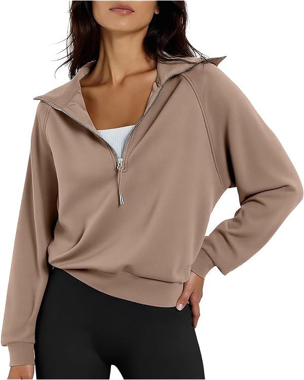 Women's Cropped Half Zip Pullover Quarter Zipper Long Sleeve Sweatshirt for Casual Wear | Amazon (US)