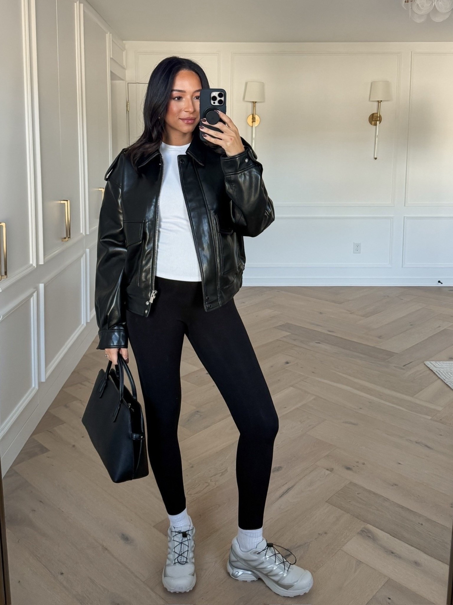 Bump friendly fall capsule wardrobe 🍂 wearing size S white long sleeve top, size M black leather jacket, size S black leggings, sneakers fit tts 

Fall outfit 
Fall fashion 
Fall essentials 
Closet staples 
Closet essentials
Outfit idea
Outfit inspo 

#LTKStyleTip #LTKBump #LTKSeasonal