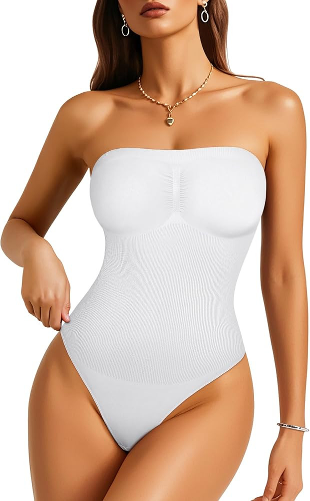 Irisnaya Strapless Shapewear Bodysuit for Women - Thong Bodysuit Tummy Control Tube Top Body Suit... | Amazon (US)