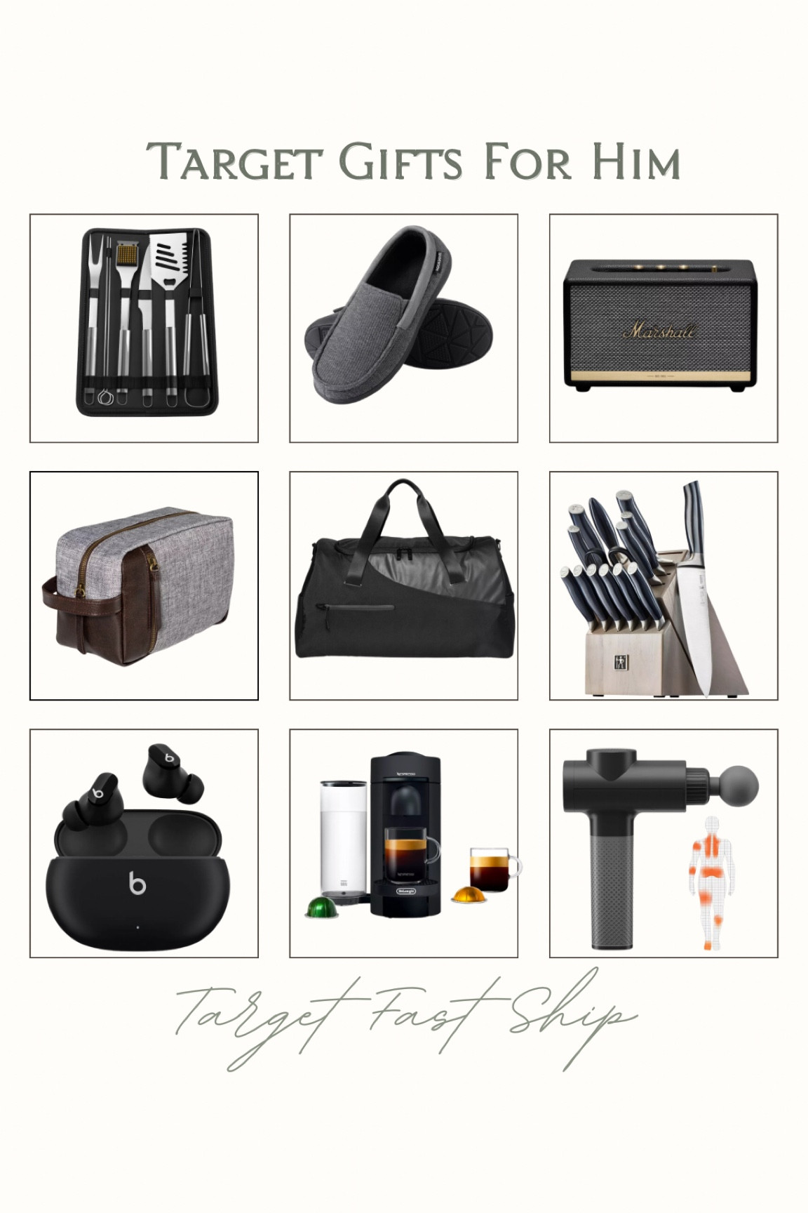 Target Quik ship gifts for him

Grill, slippers, speaker, knife, bag, massager, Nespresso machine, beats headphones, gym bag

#LTKsalealert #LTKGiftGuide #LTKmens