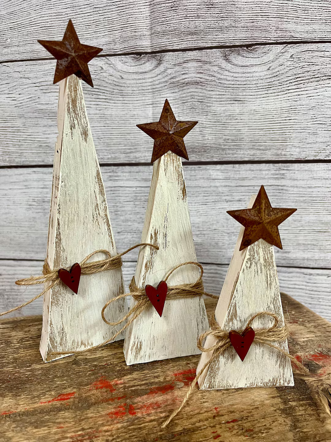 Festive Primitive Wooden Christmas Trees Set of Three - 8.5", 6.5", and 4.5" - Etsy | Etsy (US)