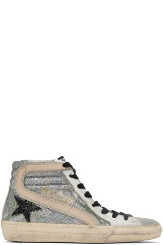 Golden Goose - Silver & White Slide Classic High-Top Sneakers | SSENSE