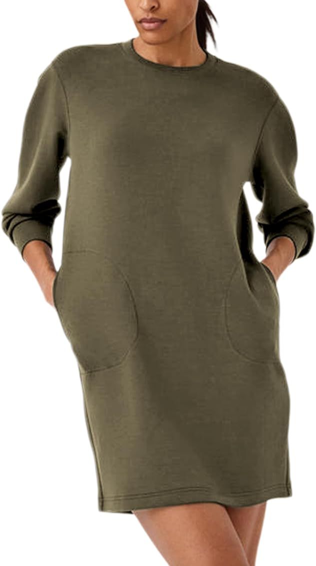 Air Essentials Crew Neck Dress Women Long Sleeve Sweatershirt Dress with Pockets | Amazon (US)