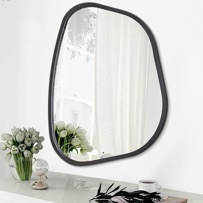 HLFMVWE Asymmetrical Accent Mirror for Wall Irregular Oval Wood Frame Modern Unique Wall Mirror D... | Amazon (US)