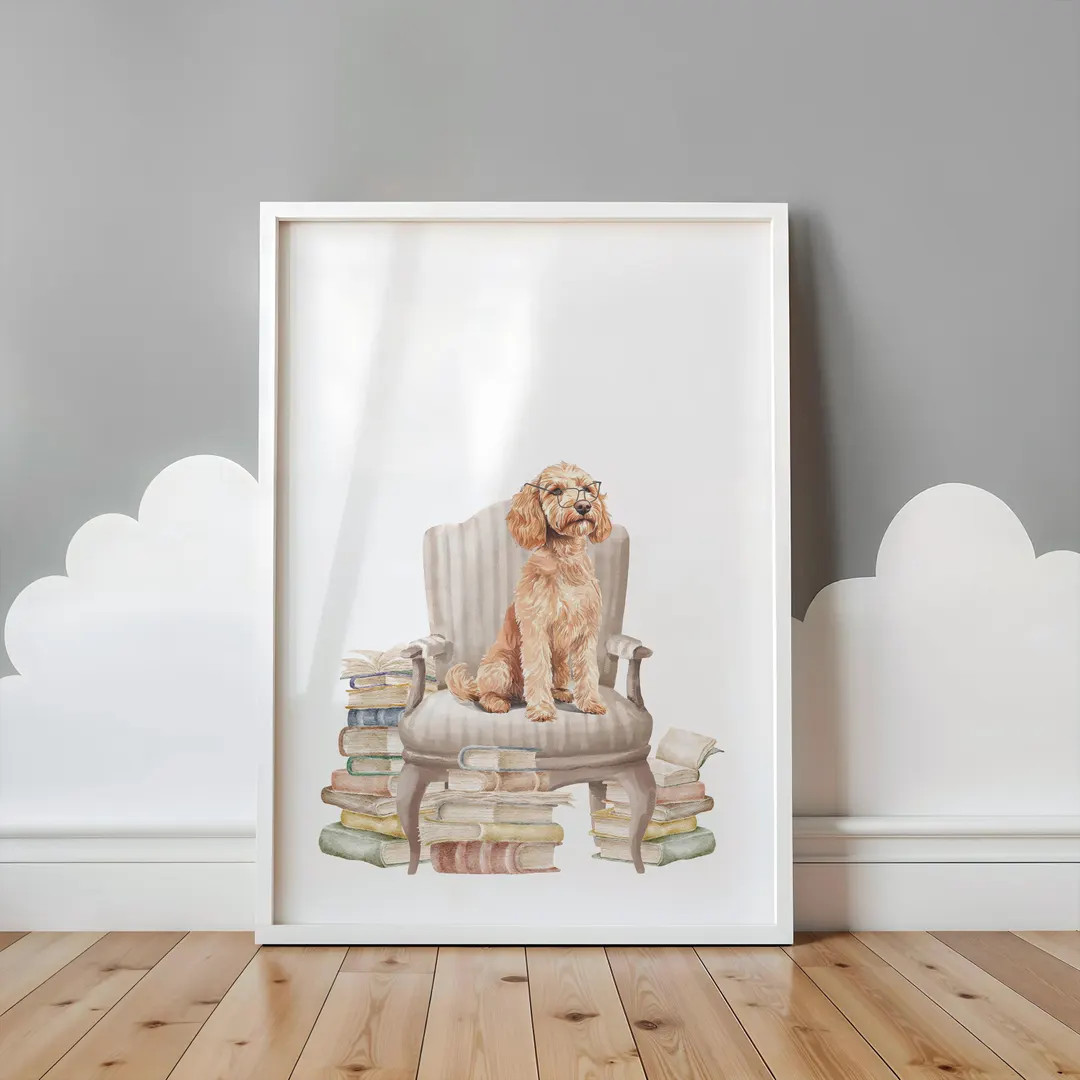 Labradoodle Dog Nursery Print, Fun Kids Room Gender Neutral Puppy Theme Artwork, Groodle in Glass... | Etsy (US)
