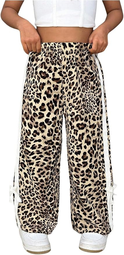 GORGLITTER Girl's Bow Cheetah Leopard Print Joggers Pants Baggy Y2K Wide Leg Elastic Waist Loose ... | Amazon (US)