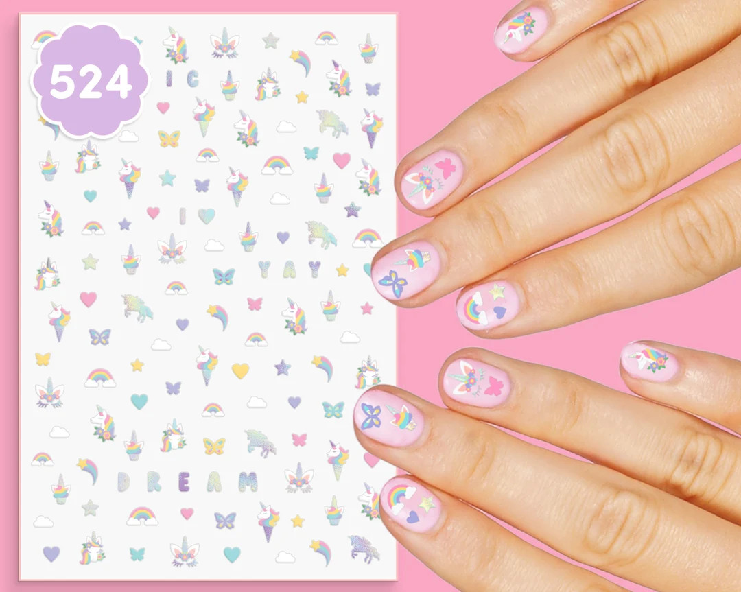 Kids Unicorn Nail Stickers - 524 Decals | Birthday Girl Party Favors, DIY Home Activity, Gift, Cu... | Etsy (US)
