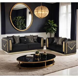 Ulinon 2-Piece Black Velvet and Gold Fabric Zebra Print Sofa Set with Track Arms and Tight Back | The Home Depot