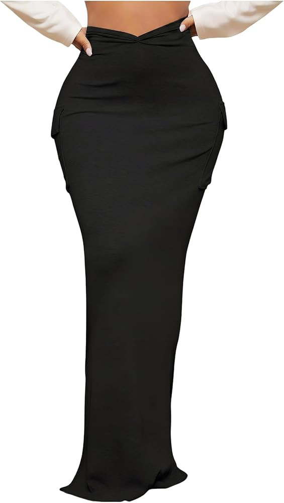 SOLY HUX Women's High Waisted Pocket Side Split Hem Bodycon Pencil Skirt Long Maxi Skirts | Amazon (US)