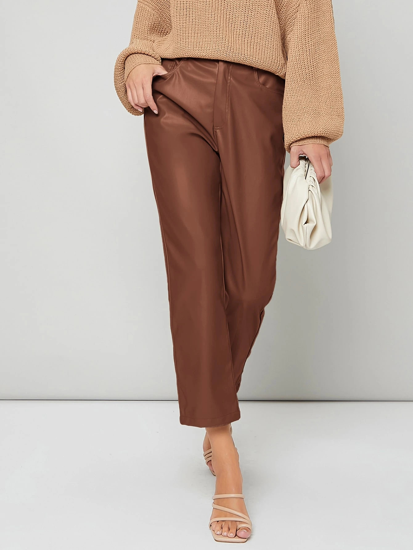 SHEIN Slant Pocket High Waist PU Leather Pants | SHEIN