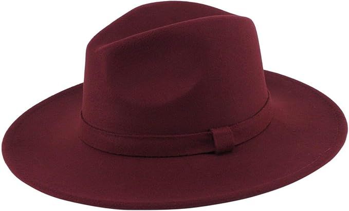 Mrlahat Women and Men Flat Wide Brim Warm Felt Fedora Hat Retro Style Panama Hat | Amazon (US)