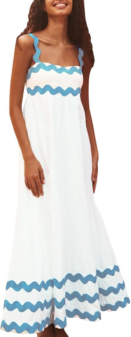 Stylish Maxi Beach Dresses for Women, Summer Trendy Boho Sleeveless Sun Dress - Casual RIC Rac Fl... | Amazon (US)