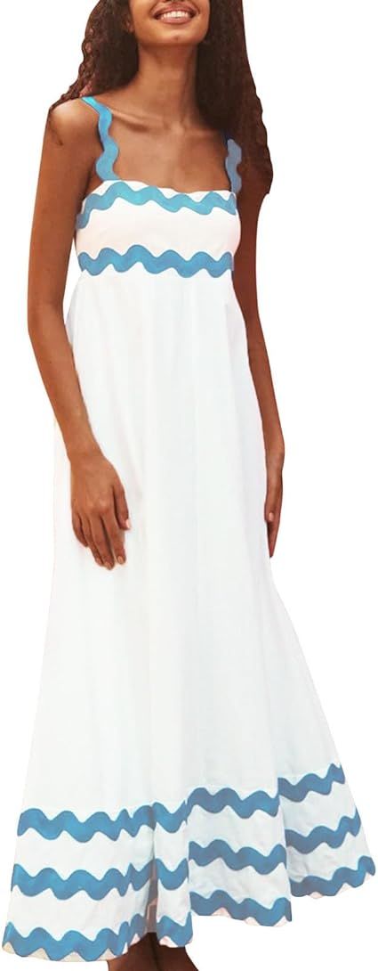 Stylish Maxi Beach Dresses for Women, Summer Trendy Boho Sleeveless Sun Dress - Casual RIC Rac Fl... | Amazon (US)