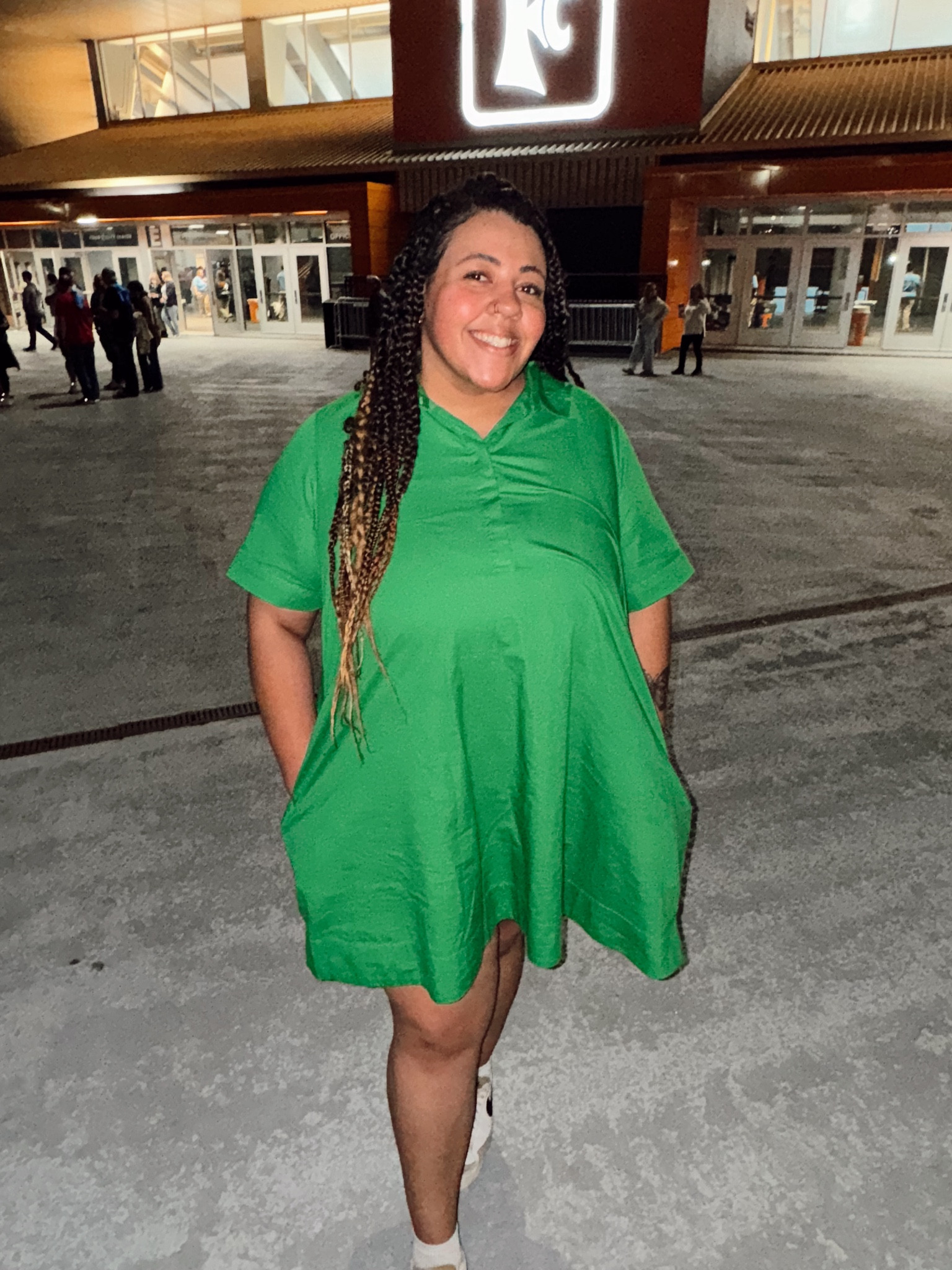 Love this simple green dress! I wore it with Nike platform sneakers + my favorite length of socks! 🍀 5’10 + 2X

#LTKstyletip #LTKshoecrush #LTKplussize