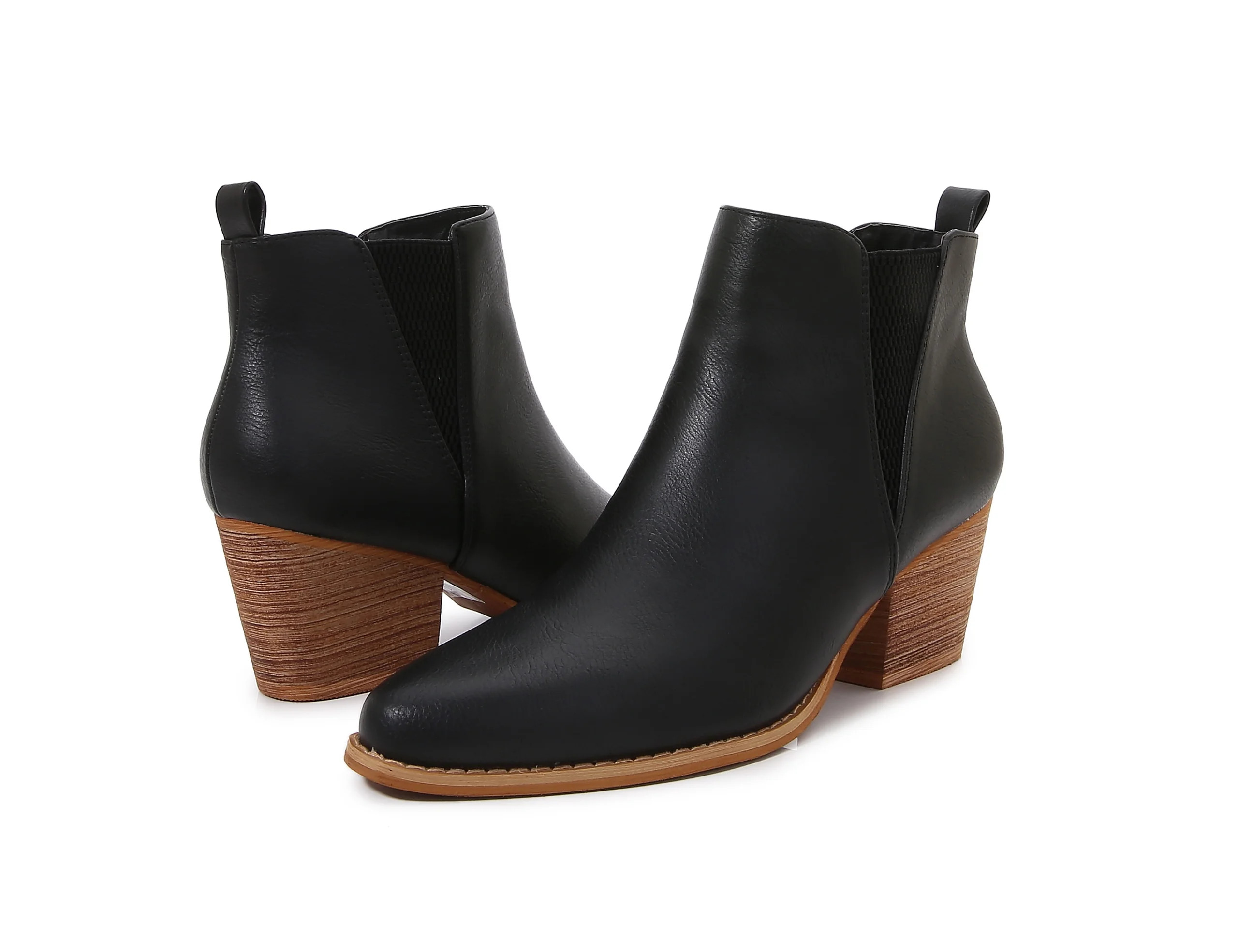 Wooden Heel Short Chelsea Ankle Boots (Black, 8) - Walmart.com | Walmart (US)