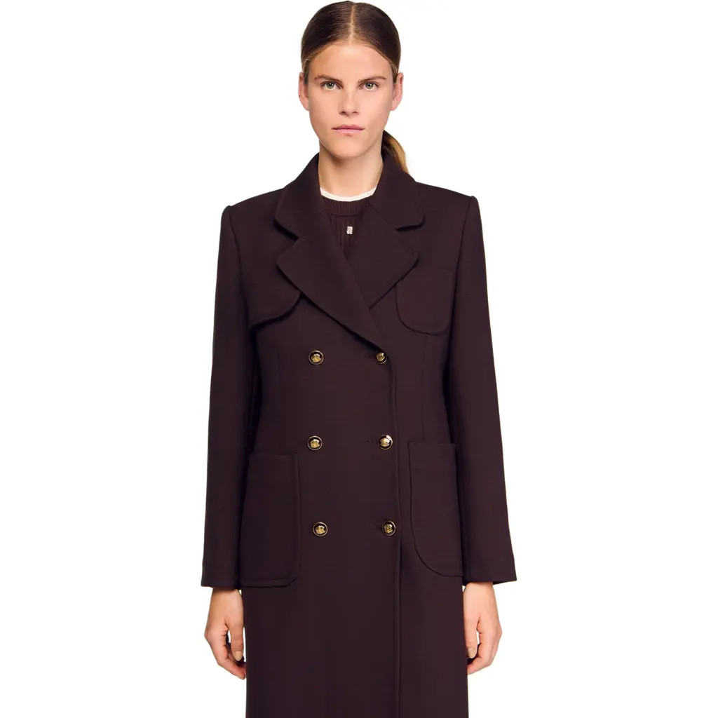 SANDRO Structured long double-breasted coat in Brown at Nordstrom, Size 34 Eu | Nordstrom