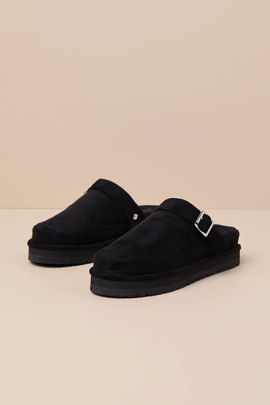 Grahamm Black Fabric Buckle Flatform Slip-On Clogs | Lulus