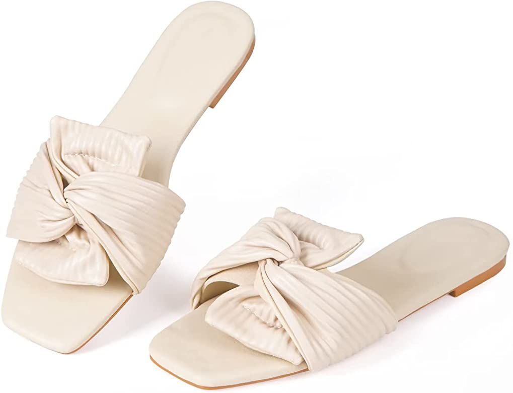 MUSSHOE Womens Sandals Slip on Cross Knot Sandals for Women Dressy Summer | Amazon (US)