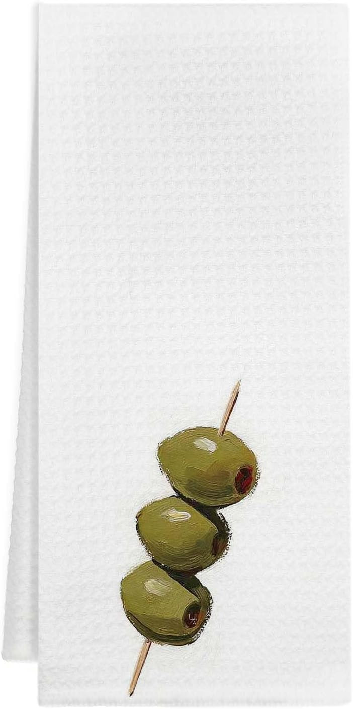 Martini Olive Kitchen Towels, Martini Cocktail Lover Gifts, Retro Cocktail Toothpick Olive Decorative Dish Tea Hand Towels for Kitchen Bar Cart, 16x24 Inch | Amazon (US)