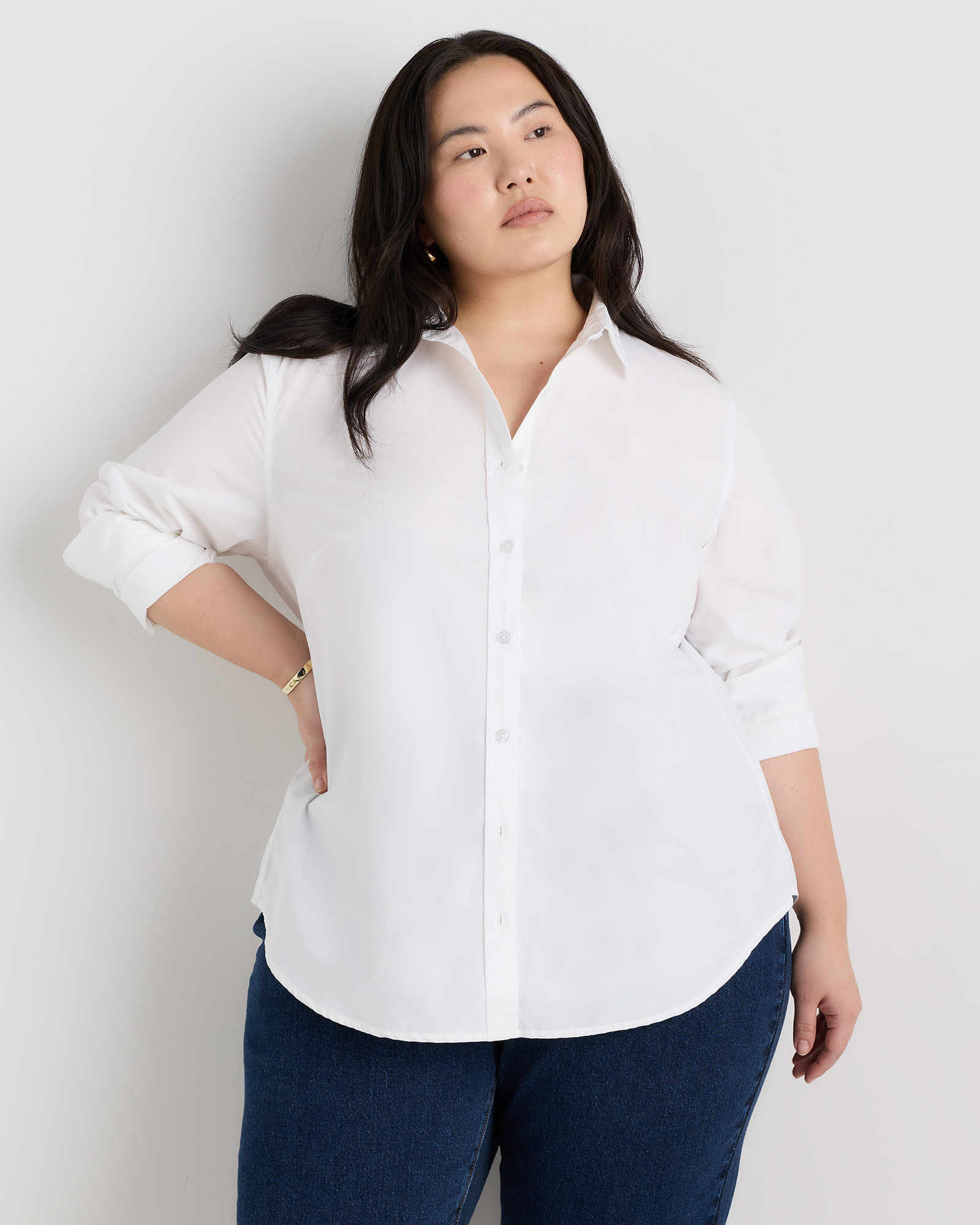 Quince | Women's Poplin Long Sleeve Shirt in Classic White, Size 1X, Organic Cotton | Quince