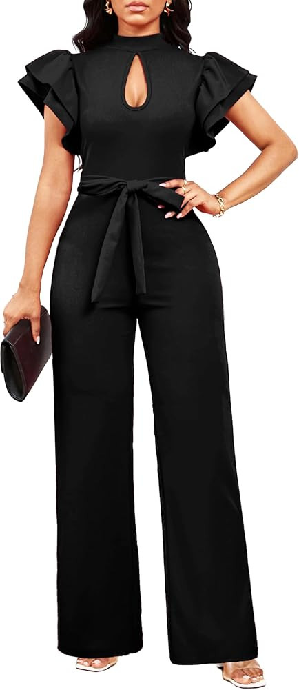 SxClub Elegant Jumpsuits for Women Dressy Formal Casual Long Straight Pants Business Jumpsuit | Amazon (US)