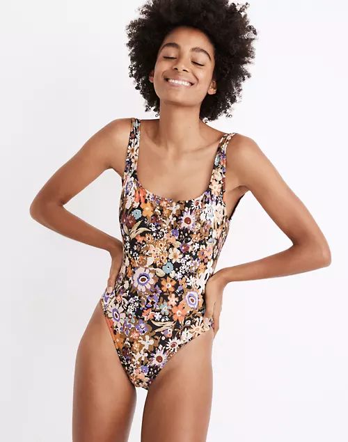 Madewell Second Wave Square-Neck Tank One-Piece Swimsuit in Wildgarden | Madewell