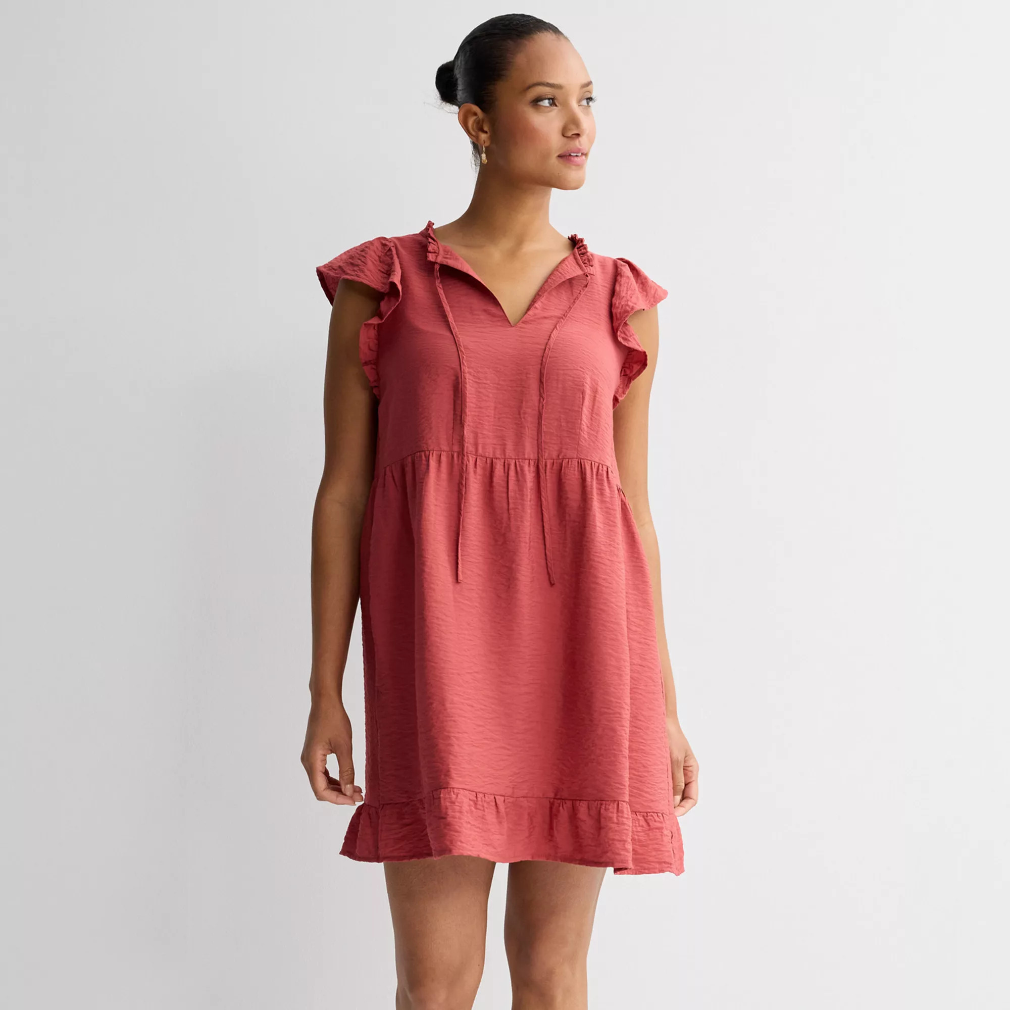 Women's Sonoma Goods For Life® Silk-Like Flutter Sleeve Dress, Size: Large, Barnhouse Red | Kohl's