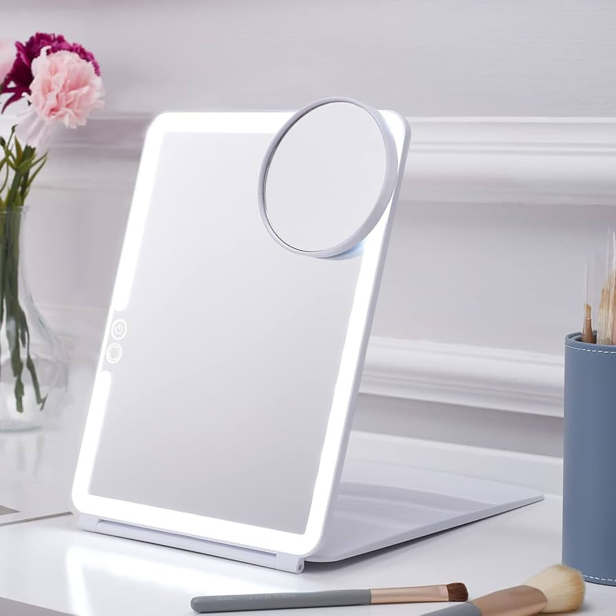 LED Foldable Tabletop Makeup Mirror for Travel, Cosmetic, Office - 7x9 inches,Portable, 3 Colors ... | Amazon (US)