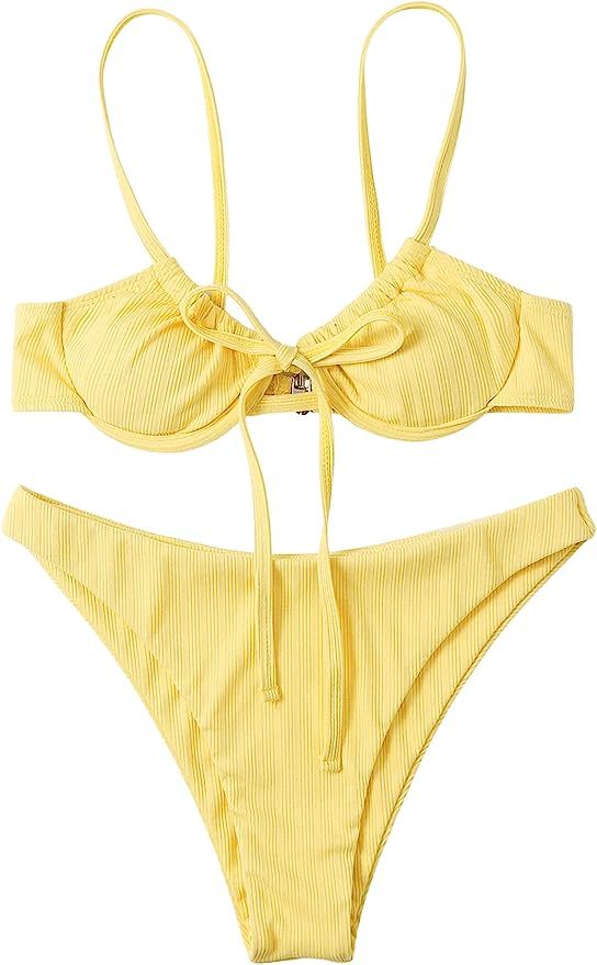 SOLY HUX Women's Spaghetti Strap Tie Front Bikini Bathing Suit 2 Piece Swimsuits | Amazon (US)