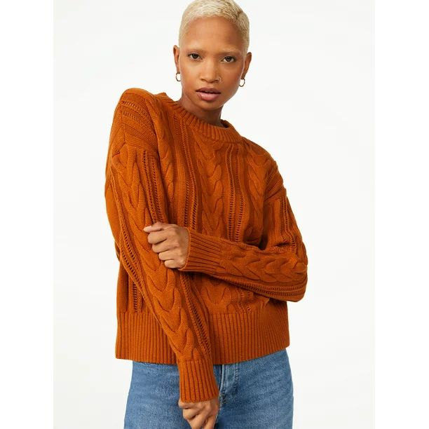 Free Assembly Women's Cable Knit Sweater with Long Sleeves | Walmart (US)