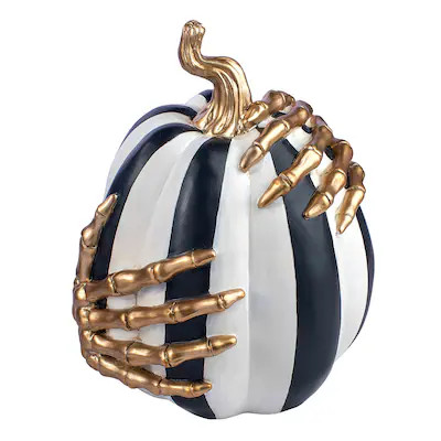 Haunted Living 10-in Black and White Striped Pumpkin with Gold Hand  Lowes.com | Lowe's