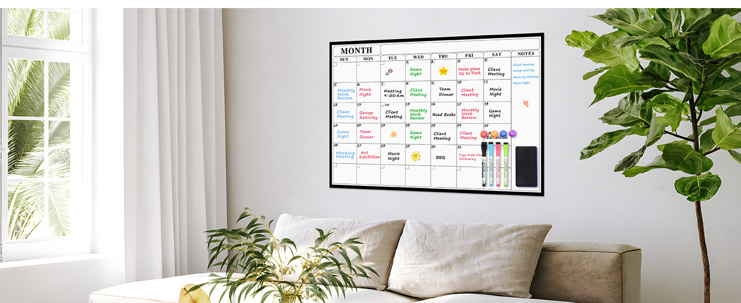 MaxGear White Board 36"x24" Monthly Dry Erase Board Dry Erase Calendar Adhesive Calendar Whiteboa... | Amazon (US)