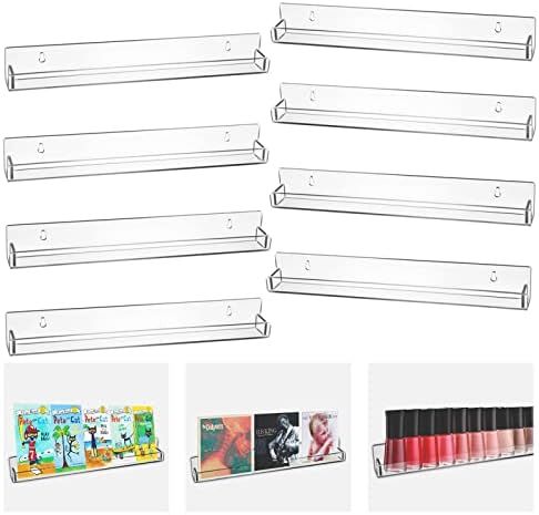 8Pack 15'' Clear Acrylic Floating Bookshelf for Kids, Wall Mounted Kids Bookshelf, Nail Polish Ra... | Amazon (US)