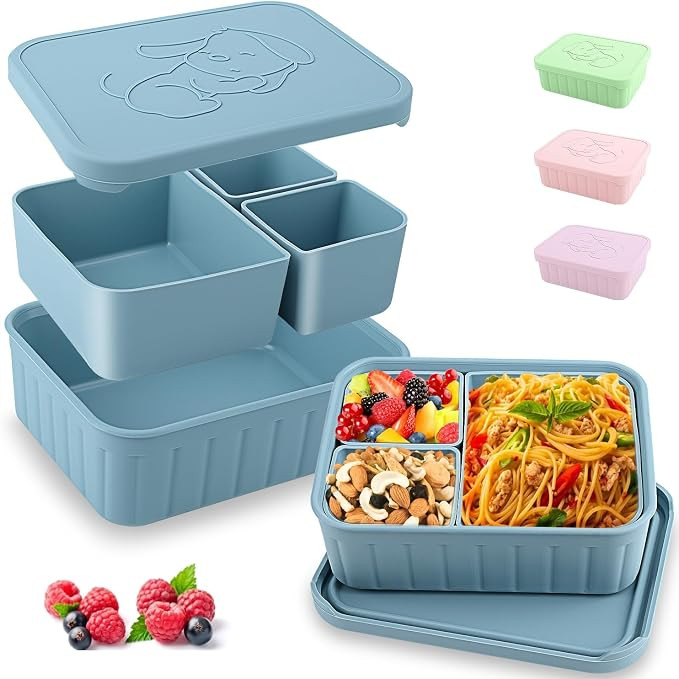 Bento Lunch Box for Kids-Reusable Silicone Kids Bento Box Lunch Container Leakproof Lunchbox Meal... | Amazon (US)