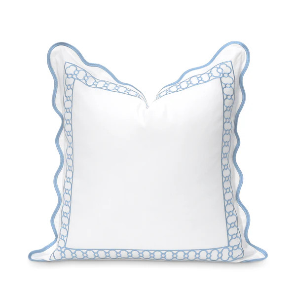 Coastal Indoor Outdoor Scalloped Throw Pillow Cover Only, Begonia Pattern Chain Frame, Baby Blue,... | Hofdeco