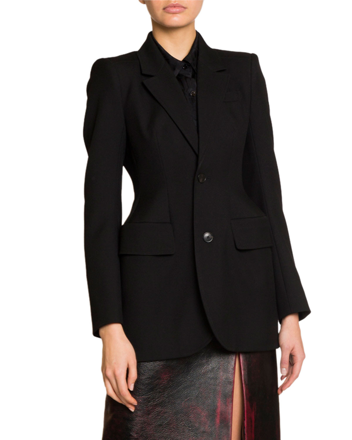 Single-Breasted Gabardine Hourglass Jacket | Neiman Marcus