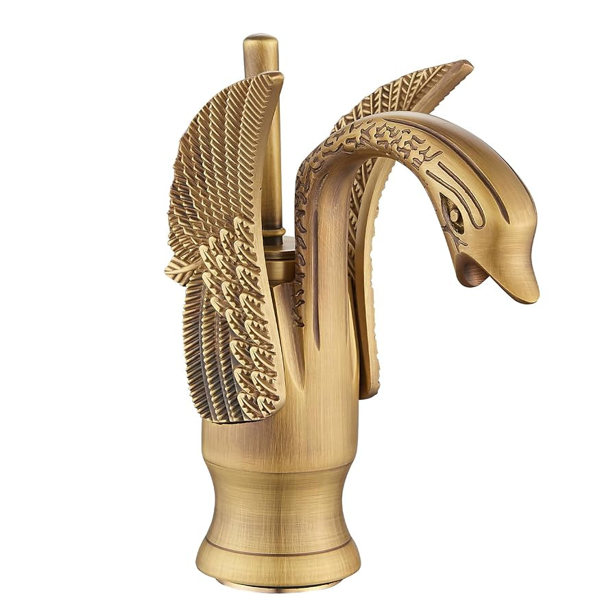 GGStudy Bathroom Faucet Antique Brass Swan Single Handle One Hole Bathroom Vanity Faucet Basin Ta... | Amazon (US)