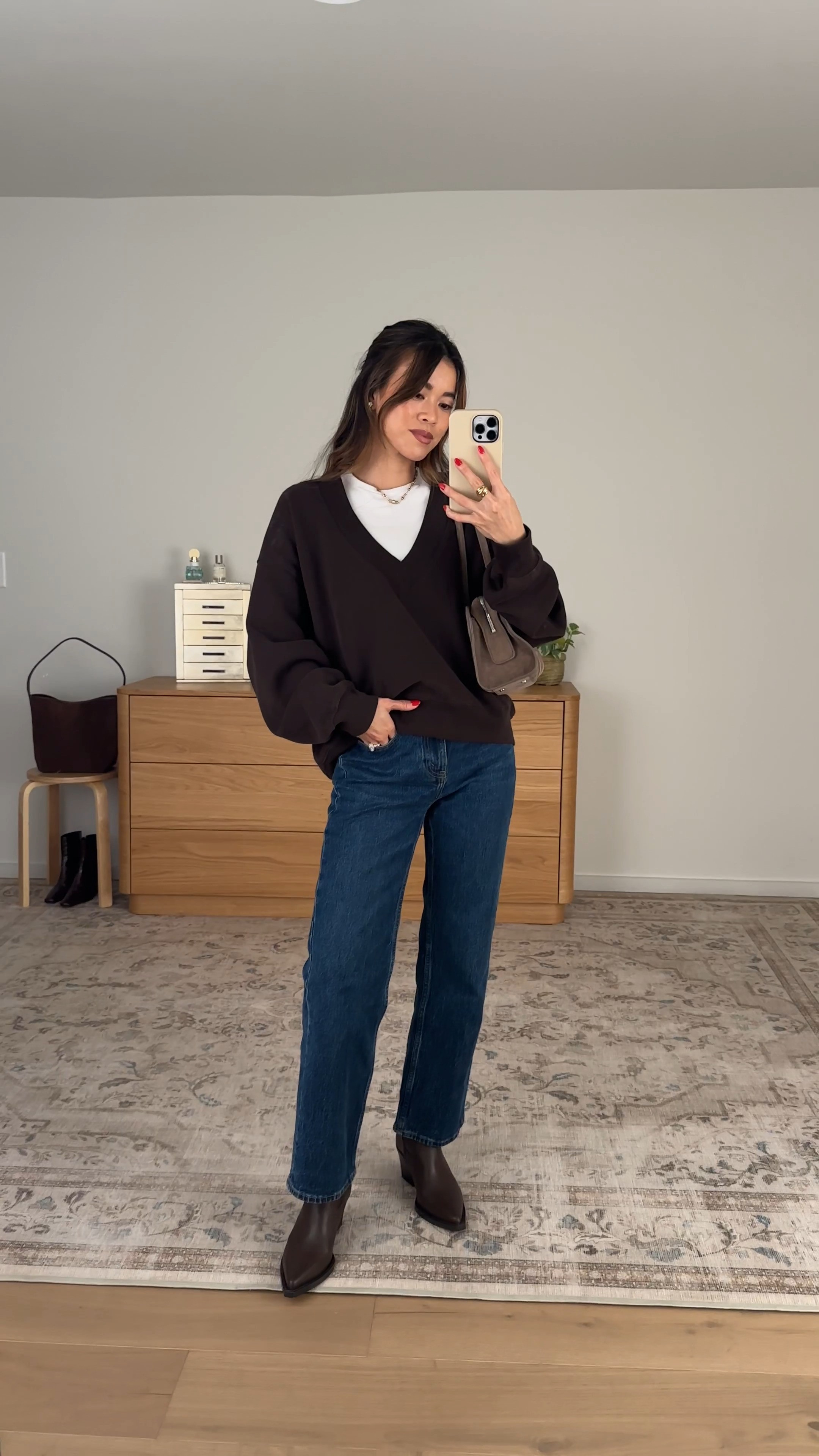 I love this deep V neck @Aritzia sweatshirt for fall. 

Sizing info:
-Abercrombie High Rise 90s Relaxed Jeans (Size 23 Extra short in Dark Wash)
-Aritzia HomeStretch Rib Tune T-Shirt (Size XS in white)
-Arizia Cozy Sweatfleece Mega V-Neck Sweatshirt (Size XS in Cacao Nib Brown)

Aritzia Fall New Arrivals, Aritzia Sweaters, Aritzia best sellers, best pieces from Aritzia for petite, what pants from Aritzia will fit if youre petite, Petite style guide, how to dress if you’re petite, Petite style, petite fashion, mom outfit, mom style, petite pants, petite outfit ideas, petite outfits, best pants for petite, petite denim, Fall style, Fall outfits, vacation outfits, denim for petite,

#LTKootd #LTKSeasonal #LTKPetite