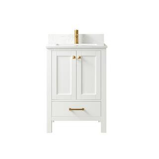 ROSWELL Shannon 24 in. W x 22 in. D 33.9 in. H Bath Vanity in White with White Composite Stone To... | The Home Depot