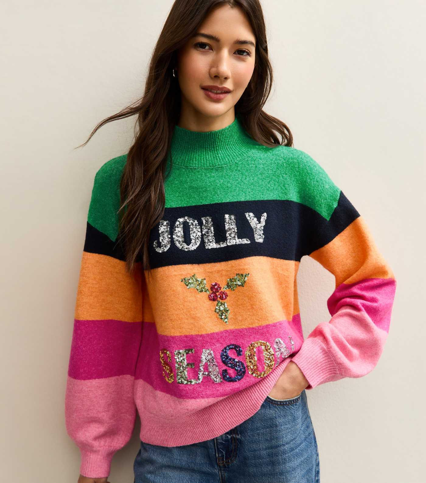 Sunshine Soul Multicoloured Sequinned Jolly Season Christmas Jumper | New Look | New Look (UK)