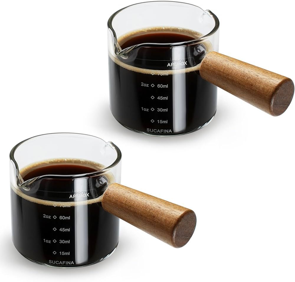 2 Pack Espresso Cups with Wood Handle, Double Spout Glass Measuring Cup with Dual Scale, Espresso... | Amazon (US)