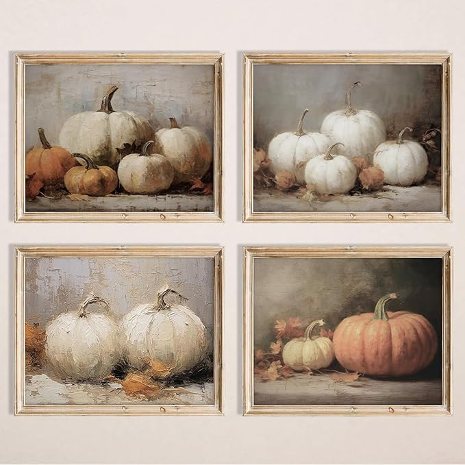 JarThenaAMCS 4Pcs Fall Wall Art Prints Oil Painting Pumpkin Theme Art Poster Rustic Wall Decor fo... | Amazon (US)