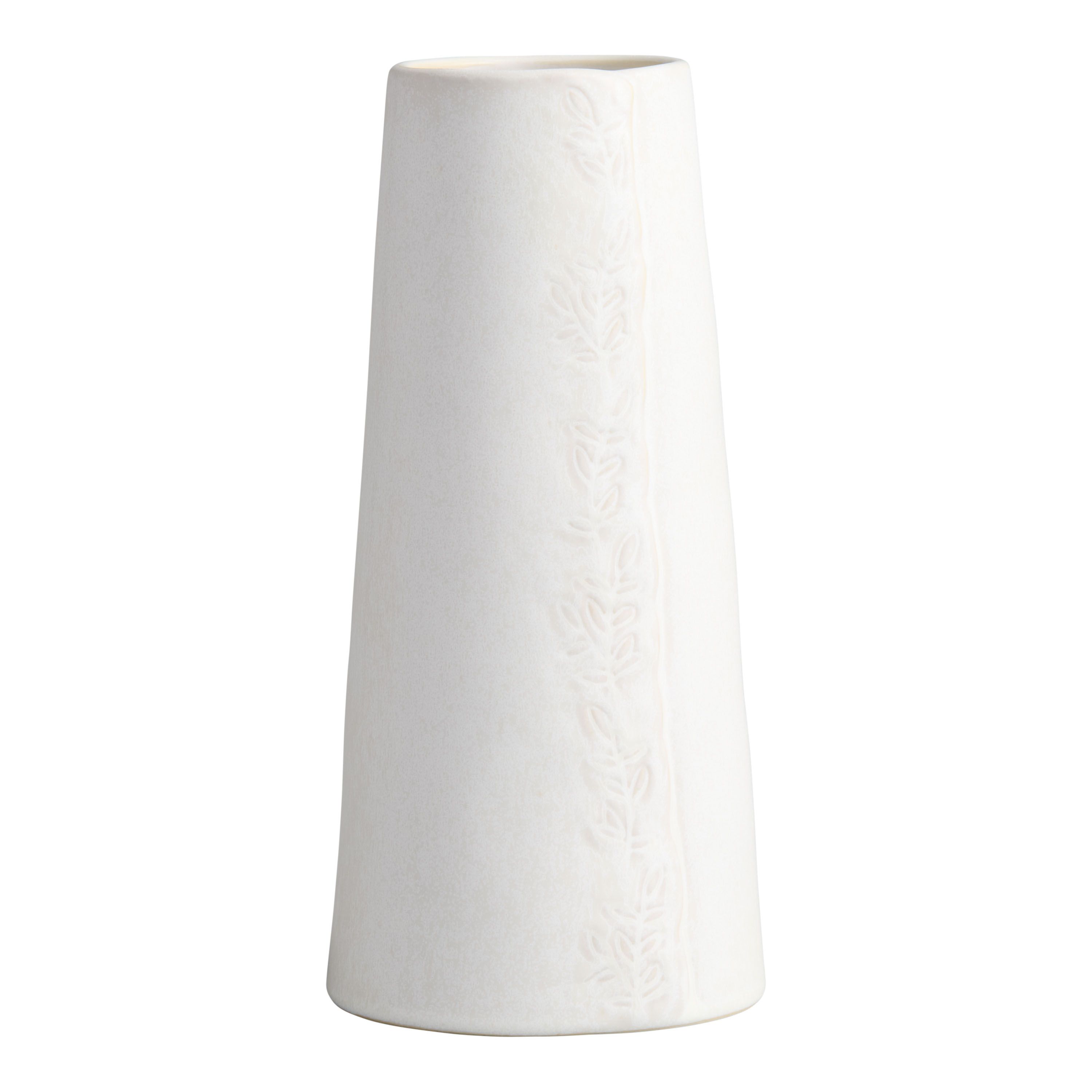 Ivory Ceramic Debossed Floral Vase | World Market