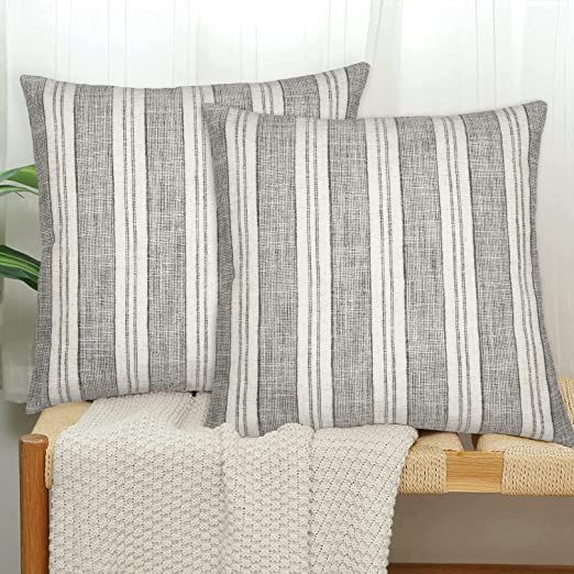 Basic Model Set of 2 Striped Throw Pillow Covers Modern Farmhouse Decorative Square Linen Pillow ... | Amazon (US)