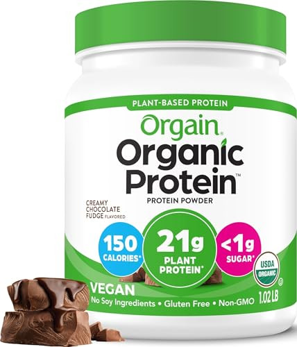 Orgain Organic Vegan Protein Powder, Creamy Chocolate Fudge - 21g Plant Protein, 7g Prebiotic Fiber, Low Net Carb, No Lactose Ingredients, No Added Sugar, Non-GMO, for Shakes & Smoothies, 1.02 lb | Amazon (US)