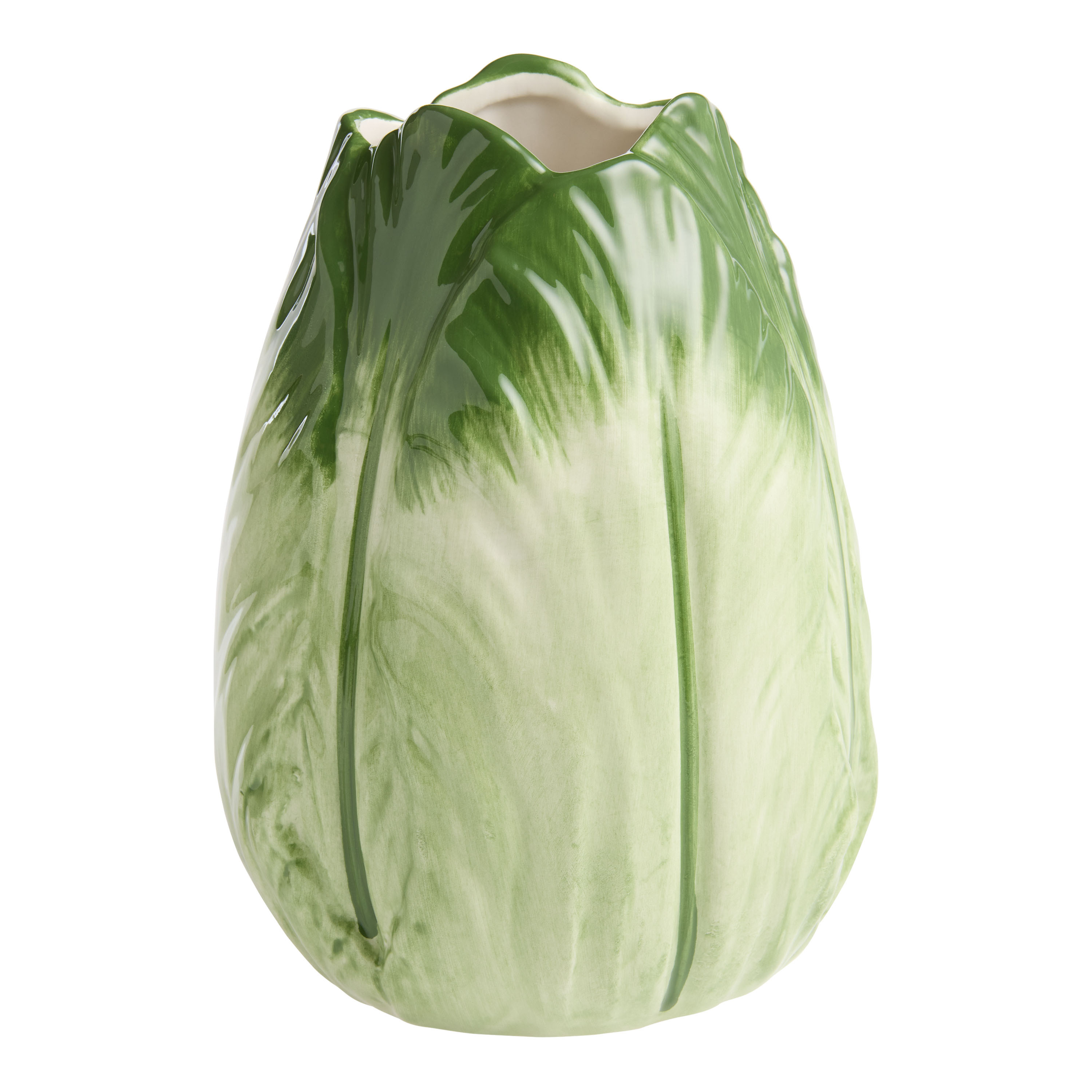 Green Ceramic Lettuce Hand Painted Figural Vase | World Market