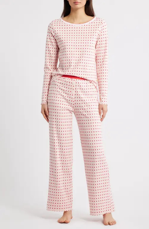 COZYLAND Ellie Print Pima Cotton Pajamas in Blush at Nordstrom, Size Medium | Nordstrom