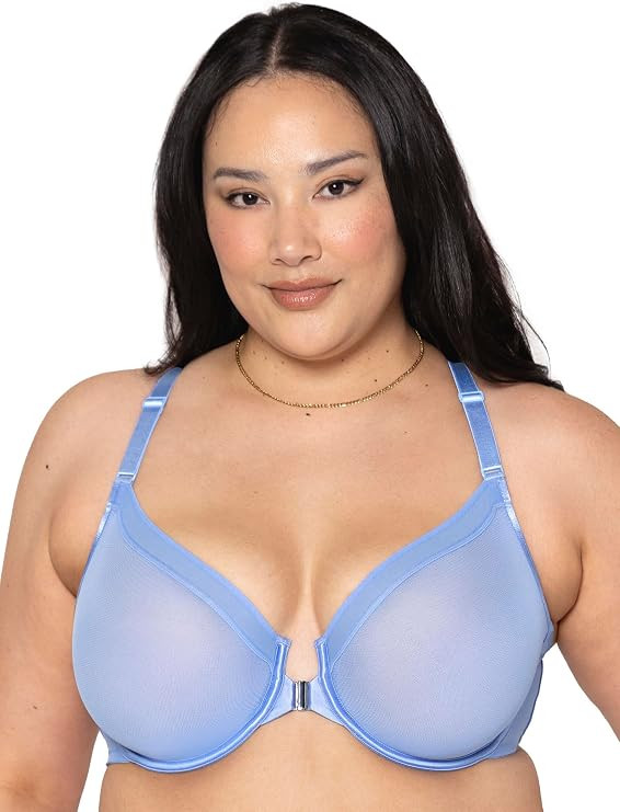 Curvy Couture Women's Sheer Mesh Front-Close Racerback Unlined Bra | Amazon (US)