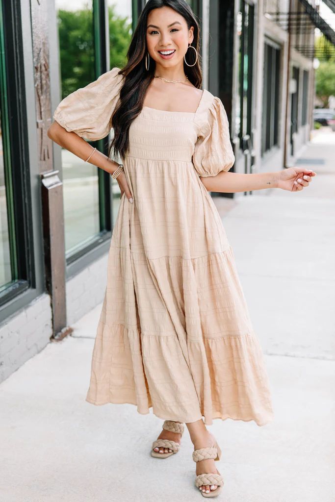 Think About It Taupe Brown Midi Dress | The Mint Julep Boutique